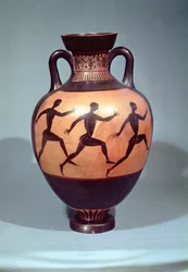 Ânfora de figura negra panatenaica representando uma corrida a pé (cerâmica)
